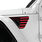 BLACK AND RED US FLAG FENDER VENT DECAL FITS 2018+ JEEP WRANGLER & GLADIATOR DRIVER SIDE