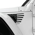BLACK AND WHITE US FLAG FENDER VENT DECAL FITS 2018+ JEEP WRANGLER & GLADIATOR DRIVER SIDE