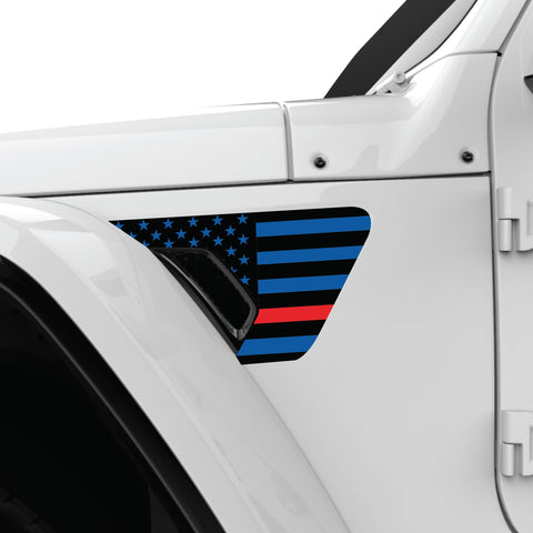 BLACK BLUE WITH RED LINE US FLAG FENDER VENT DECAL FITS 2018+ JEEP WRANGLER & GLADIATOR DRIVER SIDE