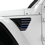 BLACK GRAY WITH BLUE LINE US FLAG FENDER VENT DECAL FITS 2018+ JEEP WRANGLER & GLADIATOR DRIVER SIDE