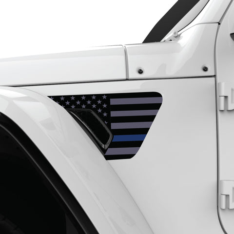 BLACK GRAY WITH BLUE LINE US FLAG FENDER VENT DECAL FITS 2018+ JEEP WRANGLER & GLADIATOR DRIVER SIDE