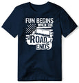 FUN BEGINS WHEN THE ROAD ENDS NAVY T SHIRT