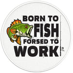 BORN TO FISH FORSED TO WORK PEARL WHITE CARBON FIBER TIRE COVER 