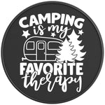CAMPING IS MY FAVORITE THERAPY BLACK CARBON FIBER TIRE COVER 