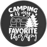 CAMPING IS MY FAVORITE THERAPY BLACK CARBON FIBER TIRE COVER 