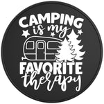 CAMPING IS MY FAVORITE THERAPY BLACK TIRE COVER 