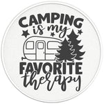 CAMPING IS MY FAVORITE THERAPY PEARL WHITE CARBON FIBER TIRE COVER 