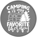CAMPING IS MY FAVORITE THERAPY SILVER CARBON FIBER TIRE COVER