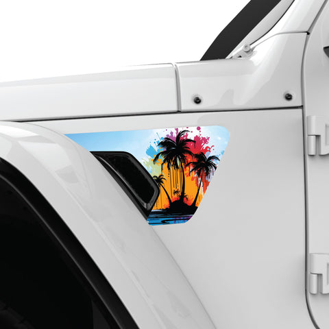 COLORFUL PALM TREES FENDER VENT DECAL FITS 2018+ JEEP WRANGLER & GLADIATOR DRIVER SIDE