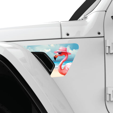 FLAMINGO ON THE BEACH FENDER VENT DECAL FITS 2018+ JEEP WRANGLER & GLADIATOR DRIVER SIDE