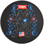 FLOWERY HAPPY 4TH JULY BLACK TIRE COVER