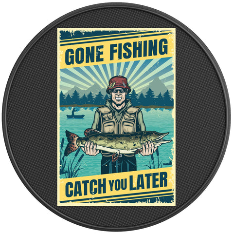 GONE FISHING CATCH YOU LATER BLACK CARBON FIBER TIRE COVER 