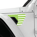 GREEN AND WHITE US FLAG FENDER VENT DECAL FITS 2018+ JEEP WRANGLER & GLADIATOR DRIVER SIDE