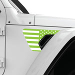 GREEN AND WHITE US FLAG FENDER VENT DECAL FITS 2018+ JEEP WRANGLER & GLADIATOR PASSENGER SIDE