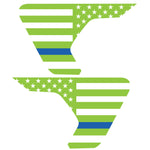 GREEN WHITE WITH BLUE LINE US FLAG FENDER VENT DECAL FITS 2018+ JEEP WRANGLER & GLADIATOR