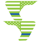 GREEN WHITE WITH BLUE LINE US FLAG FENDER VENT DECAL FITS 2018+ JEEP WRANGLER & GLADIATOR