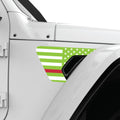 GREEN WHITE WITH RED LINE US FLAG FENDER VENT DECAL FITS 2018+ JEEP WRANGLER & GLADIATOR PASSENGER SIDE