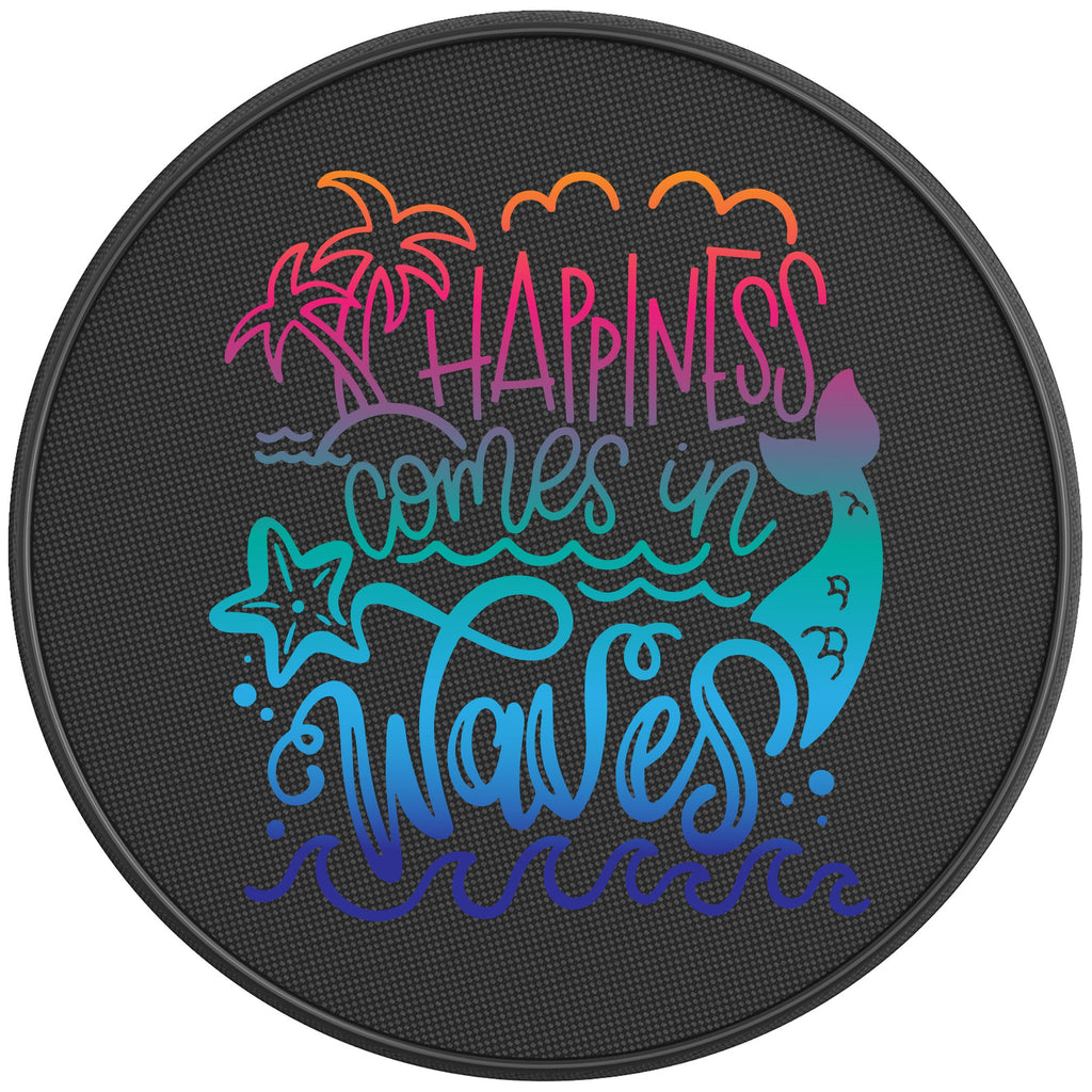 HAPPINESS COMES IN WAVES BLACK CARBON FIBER TIRE COVER