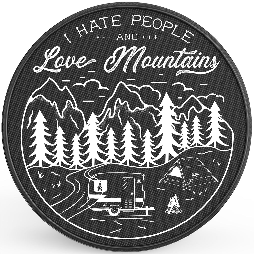 I HATE PEOPLE AND LOVE MOUNTAINS BLACK CARBON FIBER TIRE COVER