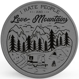 I HATE PEOPLE AND LOVE MOUNTAINS SILVER CARBON FIBER TIRE COVER