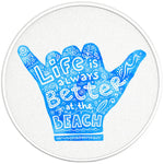 LIFE IS ALWAYS BETTER AT THE BEACH PEARL  WHITE CARBON FIBER TIRE COVER