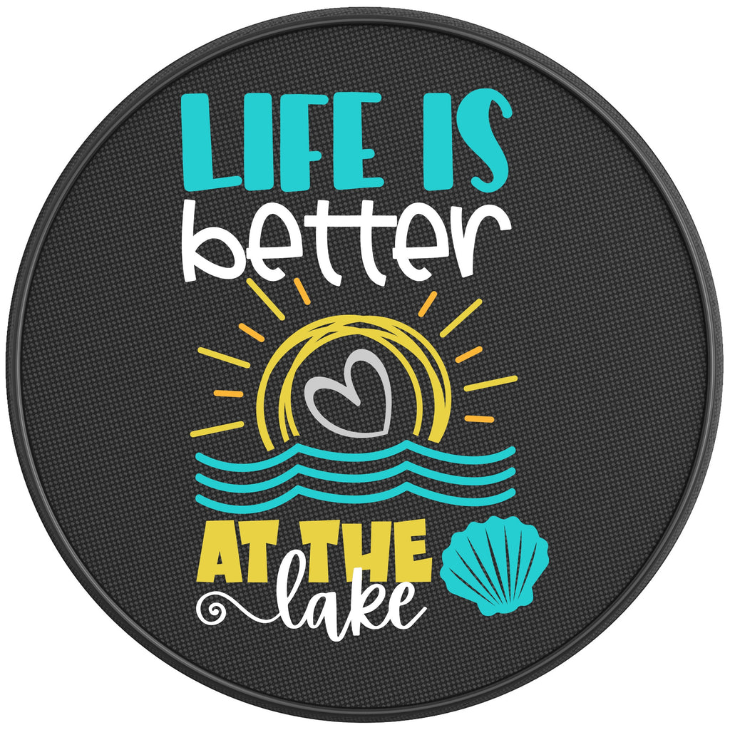 LIFE IS BETTER AT THE LAKE BLACK CARBON FIBER TIRE COVER