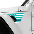 LIGHT BLUE WHITE WITH BLUE LINE US FLAG FENDER VENT DECAL FITS 2018+ JEEP WRANGLER & GLADIATOR DRIVER SIDE