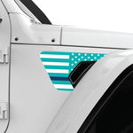 LIGHT BLUE WHITE WITH BLUE LINE US FLAG FENDER VENT DECAL FITS 2018+ JEEP WRANGLER & GLADIATOR PASSENGER SIDE