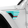 LIGHT BLUE WHITE WITH RED LINE US FLAG FENDER VENT DECAL FITS 2018+ JEEP WRANGLER & GLADIATOR DRIVER SIDE