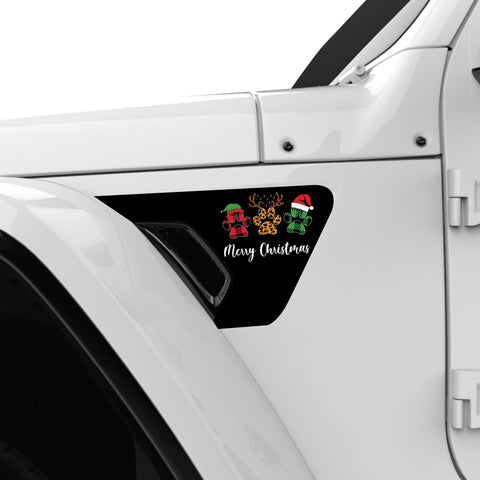 MERRY CHRISTMAS DOG PAWS FENDER VENT DECAL FITS 2018+ JEEP WRANGLER & GLADIATOR DRIVER SIDE