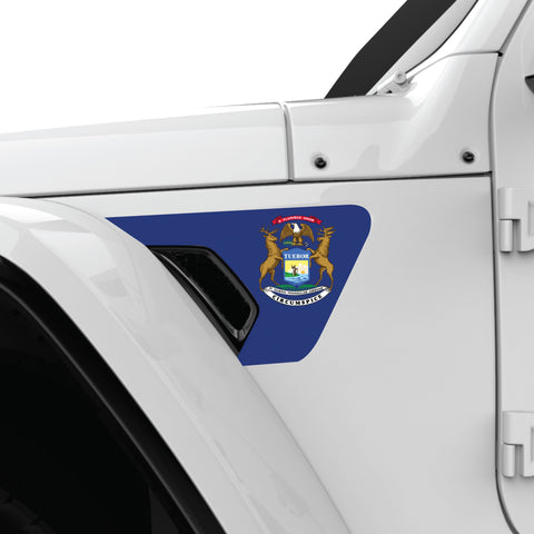 MICHIGAN STATE FLAG FENDER VENT DECAL FITS 2018+ JEEP WRANGLER & GLADIATOR DRIVER SIDE