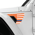 ORANGE WHITE WITH BLUE LINE US FLAG FENDER VENT DECAL FITS 2018+ JEEP WRANGLER & GLADIATOR DRIVER SIDE