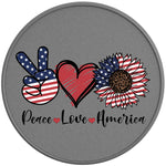 PATRIOTIC PEACE LOVE AMERICA SILVER CARBON FIBER TIRE COVER