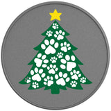 Paw Print Christmas Tree Silver Carbon Fiber Tire Cover