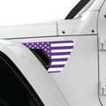 PURPLE AND WHITE US FLAG FENDER VENT DECAL FITS 2018+ JEEP WRANGLER & GLADIATOR DRIVER SIDE
