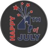 RED AND BLUE HAPPY 4TH JULY BLACK CARBON FIBER TIRE COVER