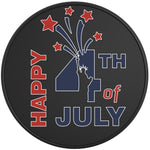 RED AND BLUE HAPPY 4TH JULY BLACK TIRE COVER