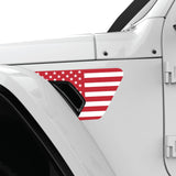 RED AND WHITE US FLAG FENDER VENT DECAL FITS 2018+ JEEP WRANGLER & GLADIATOR DRIVER SIDE