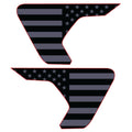 RED OUTLINE BLACK AND GRAY US FLAG FENDER VENT DECAL FITS 2018+ JEEP WRANGLER & GLADIATOR