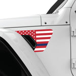 RED WHITE WITH BLUE LINE US FLAG FENDER VENT DECAL FITS 2018+ JEEP WRANGLER & GLADIATOR DRIVER SIDE