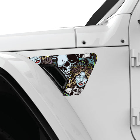 SKULLS AND ROSES FENDER VENT DECAL FITS 2018+ JEEP WRANGLER & GLADIATOR DRIVER SIDE