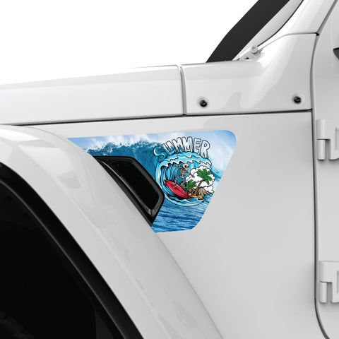 FUNNY SURFING SKELETON FENDER VENT DECAL FITS 2018+ JEEP WRANGLER & GLADIATOR DRIVER SIDE