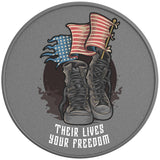 THEIR LIVES YOUR FREEDOM SILVER CARBON FIBER TIRE COVER