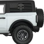 TRANSPARENT AMERICAN FLAG PUNISHER SKULL QUARTER WINDOW DECAL FITS 2021+ FORD BRONCO 2 DOOR HARD TOP