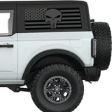TRANSPARENT AMERICAN FLAG PUNISHER SKULL QUARTER WINDOW DECAL FITS 2021+ FORD BRONCO 2 DOOR HARD TOP