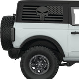 TRANSPARENT AMERICAN FLAG PUNISHER SKULL QUARTER WINDOW DECAL FITS 2021+ FORD BRONCO 2 DOOR HARD TOP