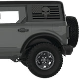 TRANSPARENT AMERICAN FLAG PUNISHER SKULL QUARTER WINDOW DECAL FITS 2021+ FORD BRONCO 4 DOOR HARD TOP