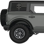 TRANSPARENT AMERICAN FLAG PUNISHER SKULL QUARTER WINDOW DECAL FITS 2021+ FORD BRONCO 4 DOOR HARD TOP