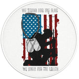 WE STAND FOR THE FLAG WE KNEEL FOR THE FALLEN PEARL WHITE CARBON FIBER TIRE COVER