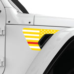 YELLOW WHITE WITH RED LINE US FLAG FENDER VENT DECAL FITS 2018+ JEEP WRANGLER & GLADIATOR PASSENGER SIDE